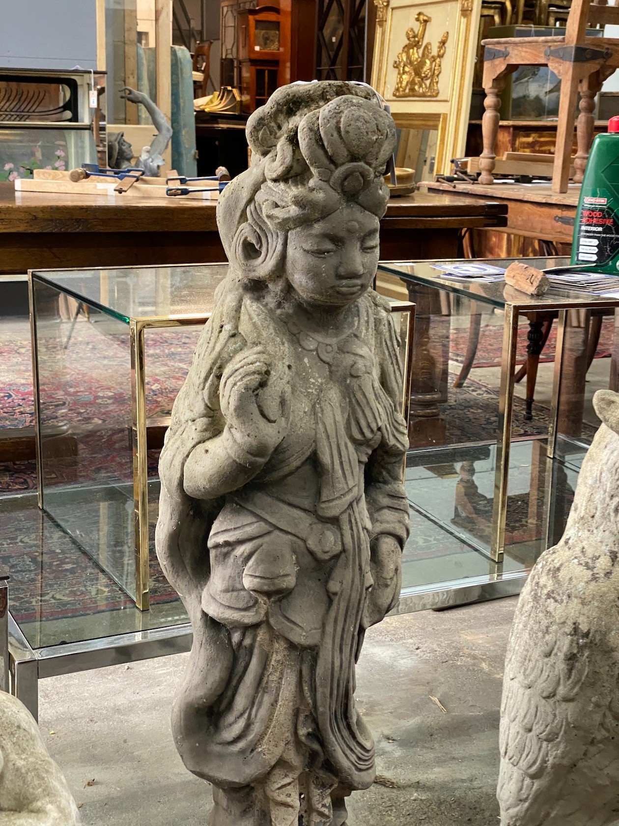 Two reconstituted stone garden statues, larger height 102cm